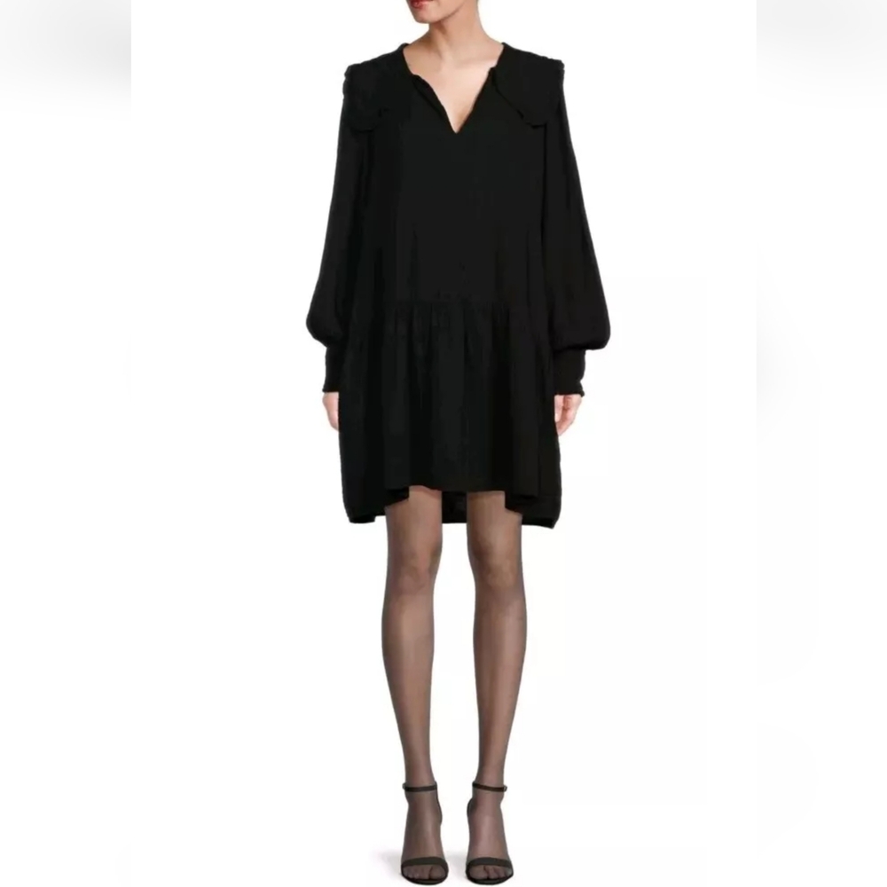 Anthropologie Velvet Kathy Black Cotton Gauze Mini Dress XS NWT Pockets Boho